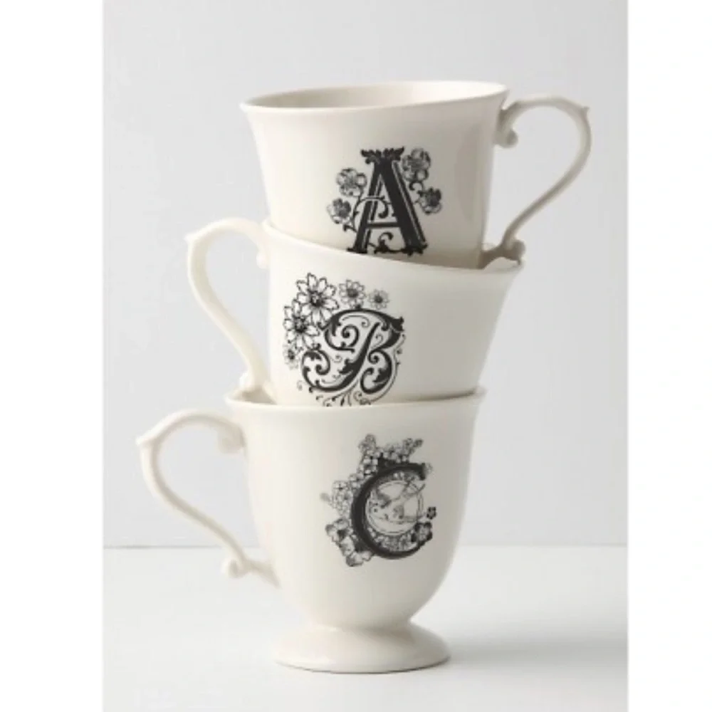 Anthropologie Missus Footed Pedestal Monogram Mug